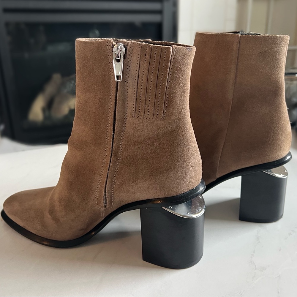 Alexander Wang Taupe Suede Ankle Boots with Black Block Heels
